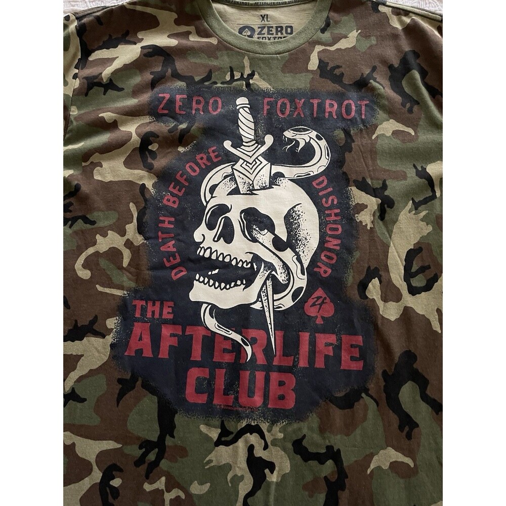 Zero Foxtrot Death Before Dishonor Afterlife Club Camouflage T-Shirt Mens XL